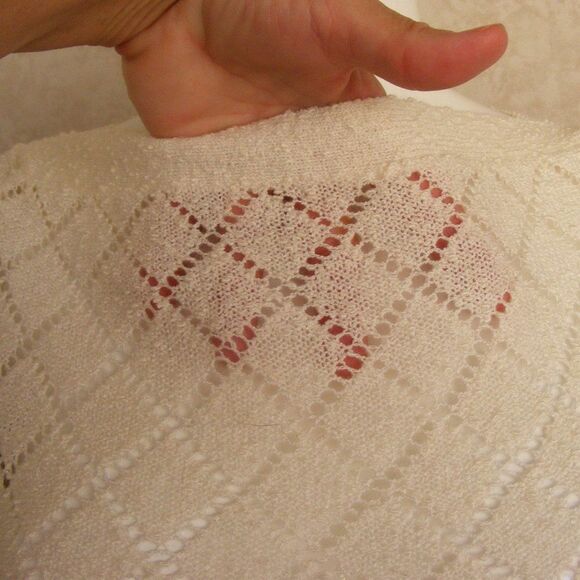 Vintage Knit Midi Dress, S, Ivory Acrylic, Long sleeves, Pointelle, 70s - Picture 2 of 13